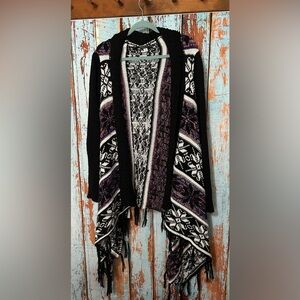 Poof! Black & White Patterned Open-Front Cardigan